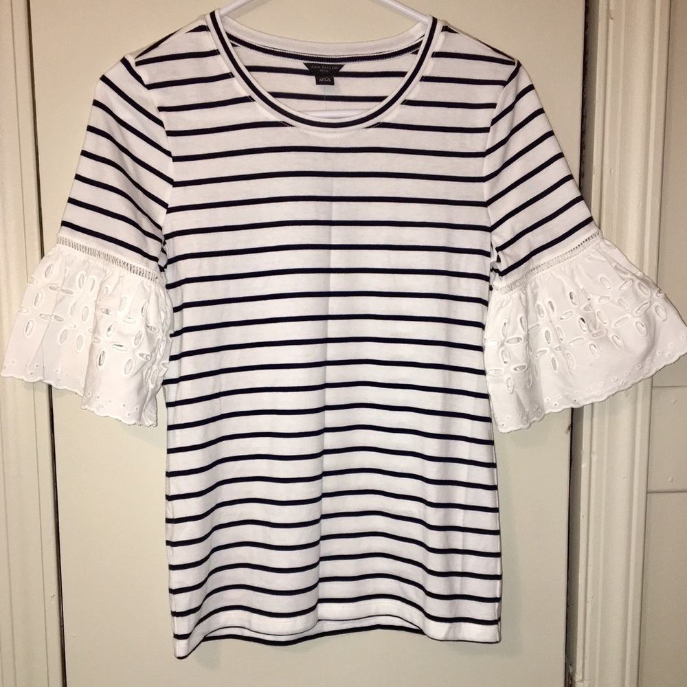 NWT Striped Lace Sleeve Top